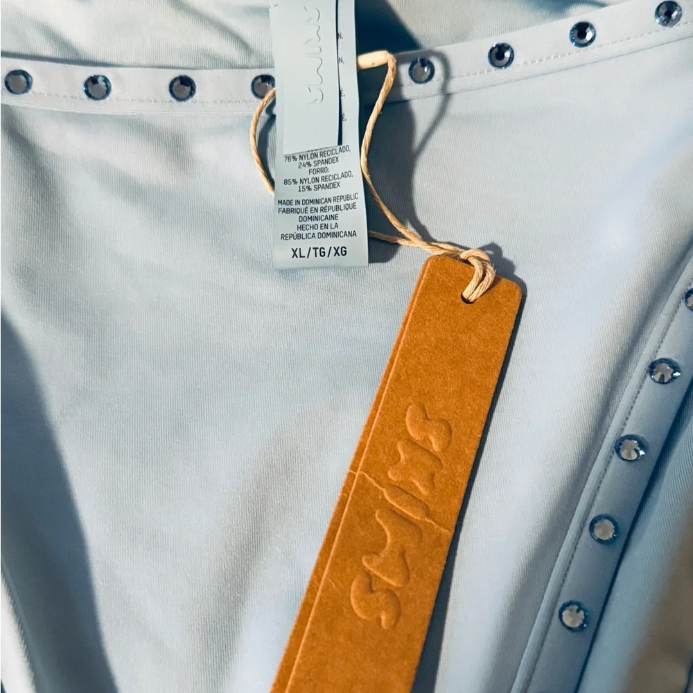 SKIMS Light Blue Tie-Side Bikini Bottom with Stud Trim